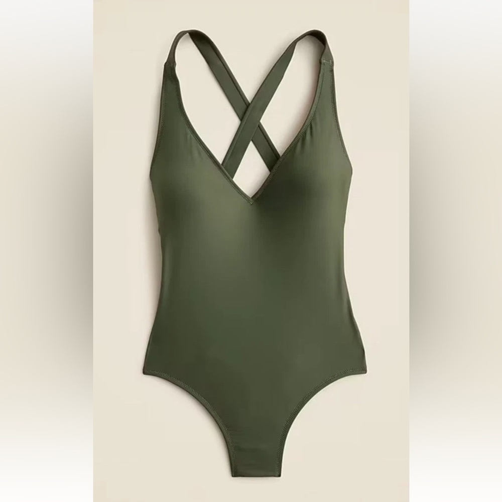 J.Crew Womens Crisscross Back One-Piece Swimsuit Olive Green Size 14 NEW